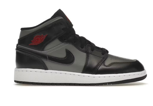 AIR JORDAN 1 MID GS GRIS NOIR/ GRIS PARTICULES/ ROUGE GYM