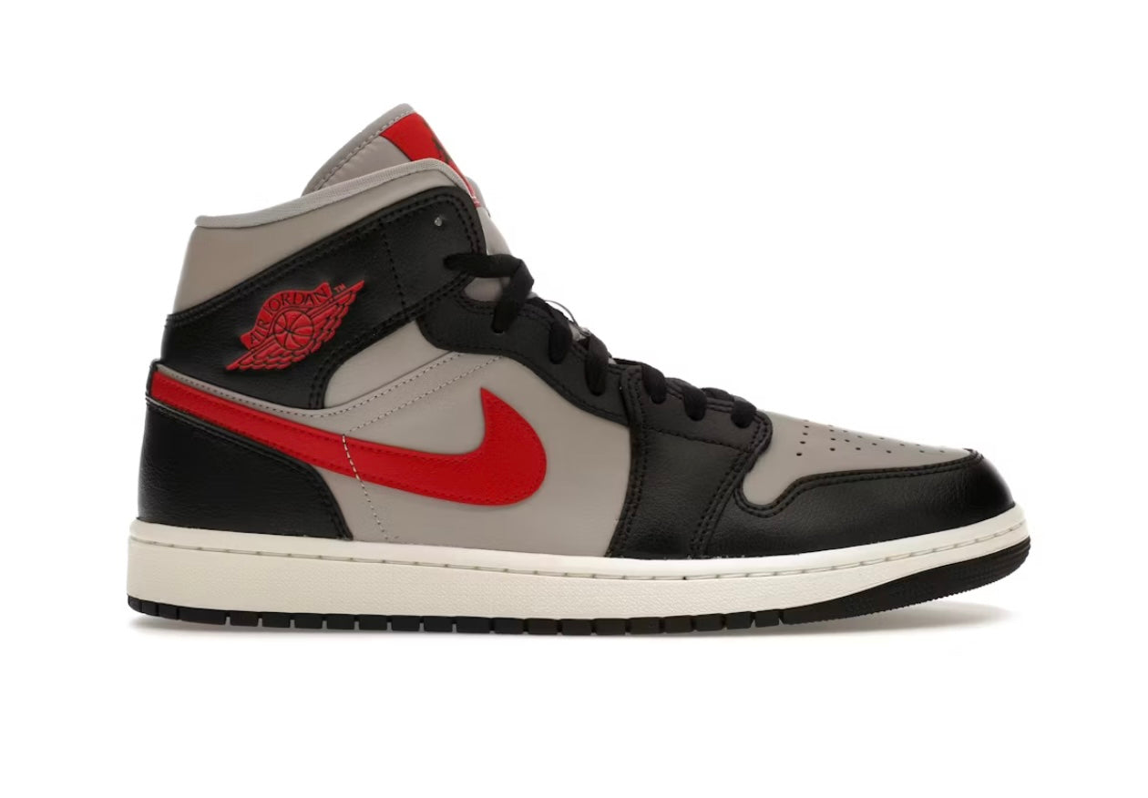 WMNS AIR JORDAN 1 MID BLACK COLLEGE GREY GYM RED